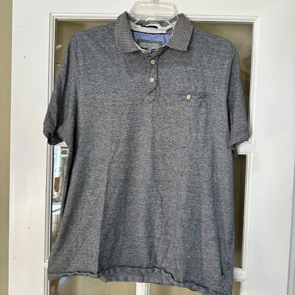 TED BAKER Knit Polo Shirt with Contrast Collar & Button Placard size 5 / XL - Picture 2 of 9